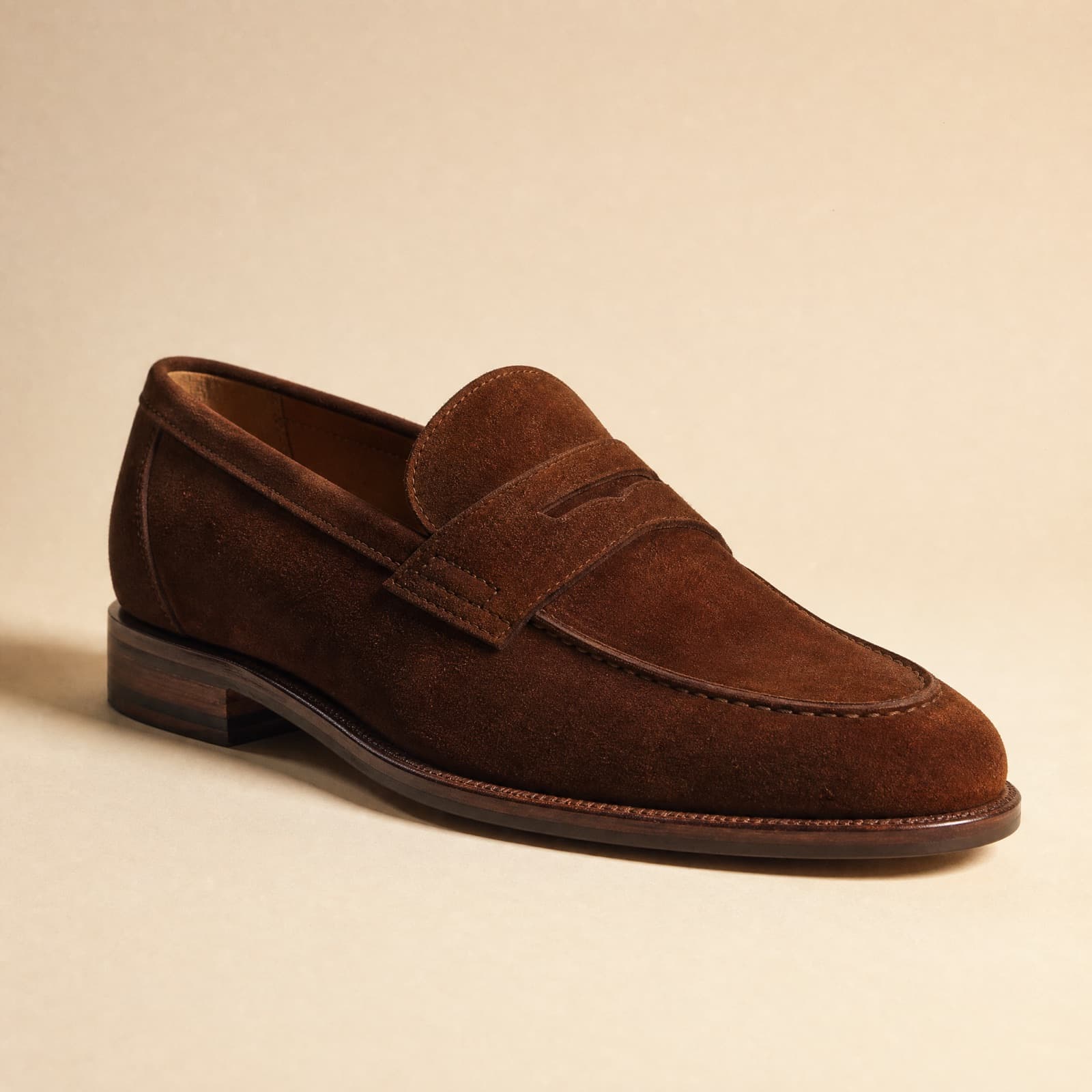 Loafer Suede — The penny saddle in brushed suede calf.