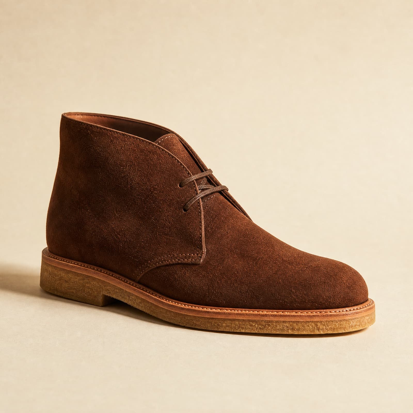 Chukka Suede — Two eyelet pairs, ankle height, suede calf.