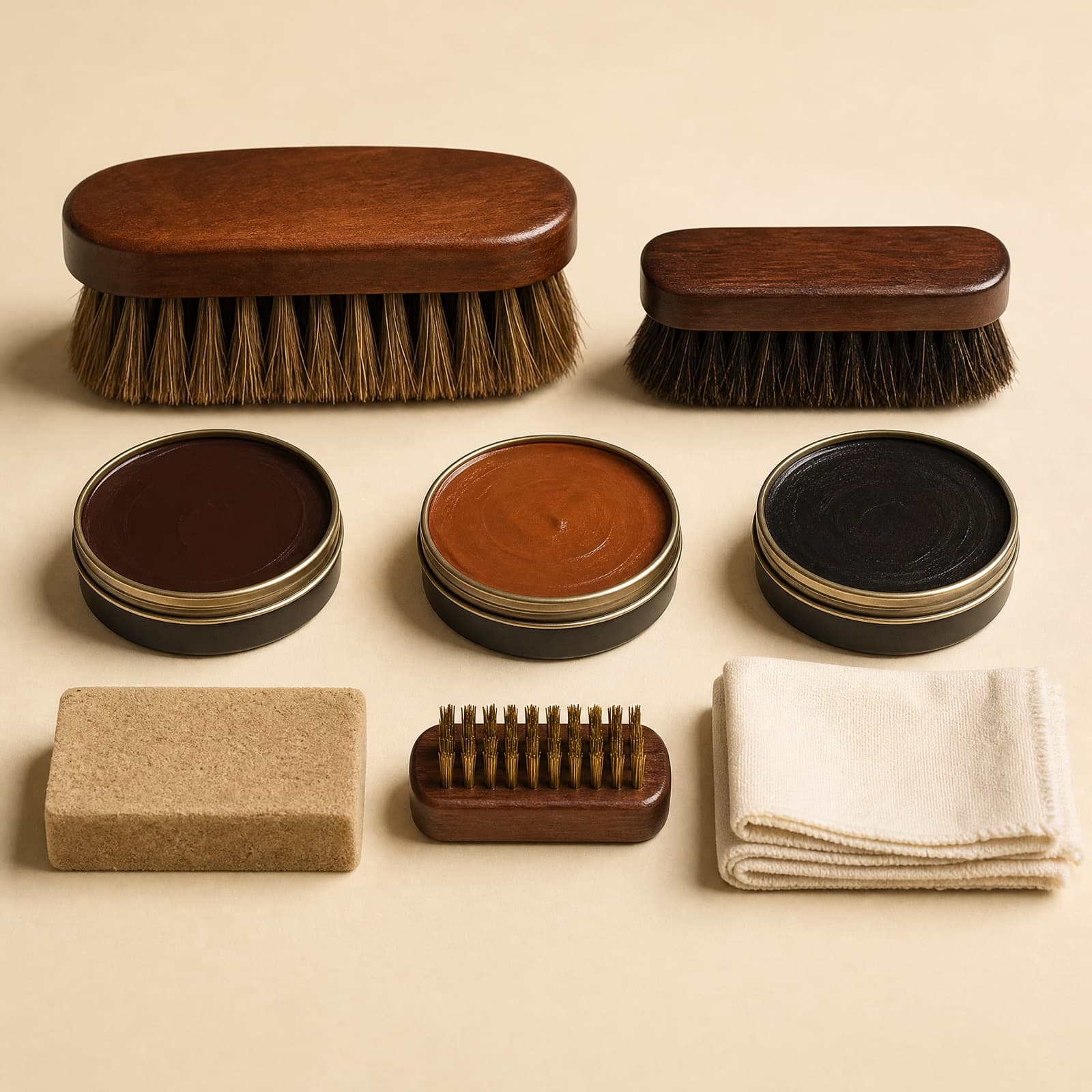 Care Kit Full — Smooth calf and suede, both covered.